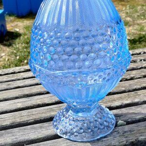 Gorham Vintage Blue Hobnail Glass Egg Covered Dish – Footed Candy Container